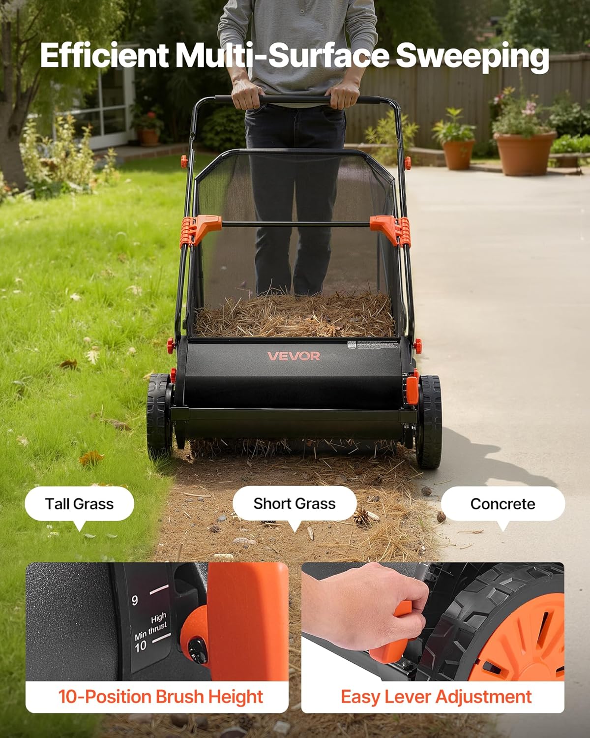 Push Lawn Sweeper 21" Leaf & Grass Collector 3.5 cu. ft. Hopper Bag