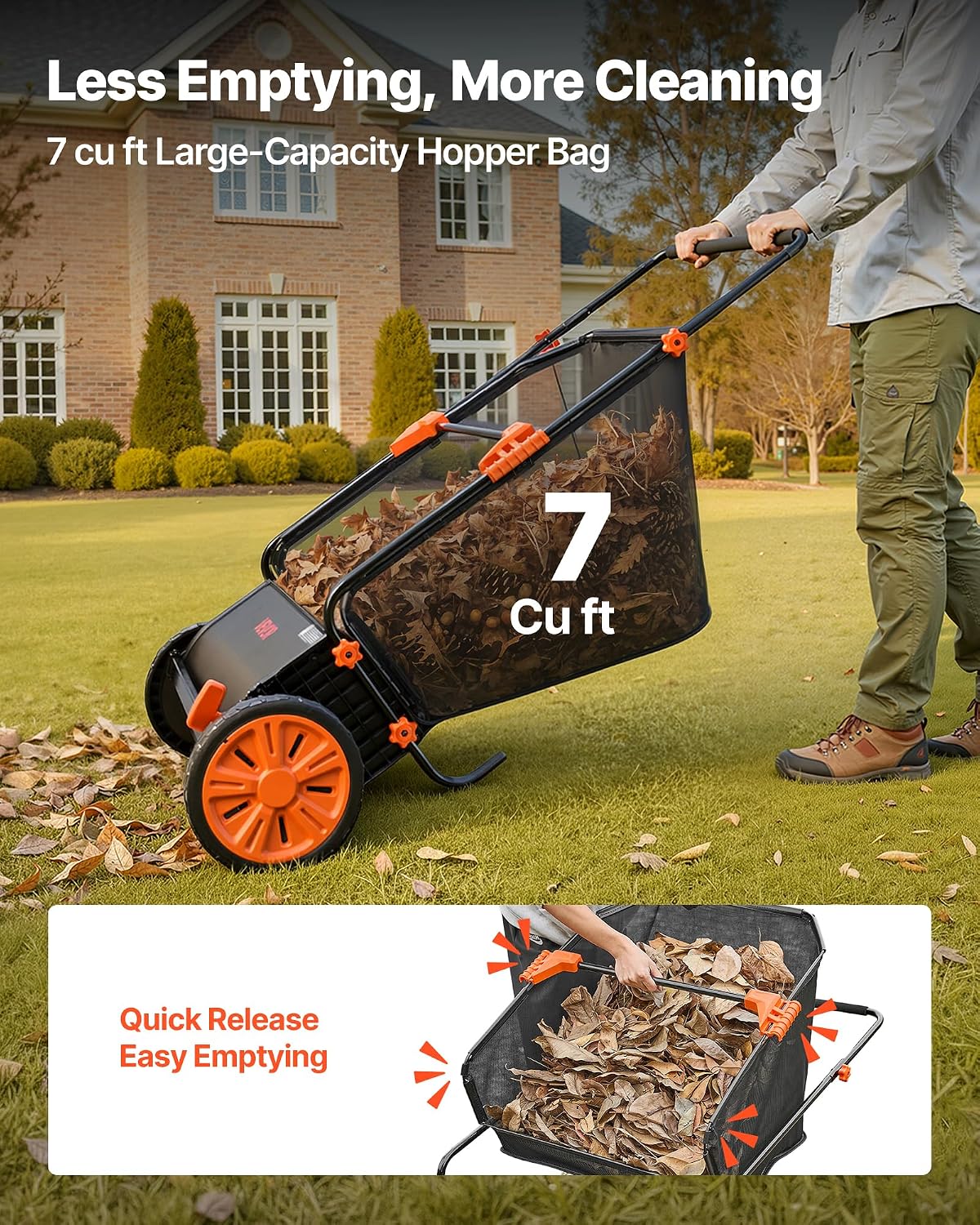Push Lawn Sweeper 21" Leaf & Grass Collector 3.5 cu. ft. Hopper Bag