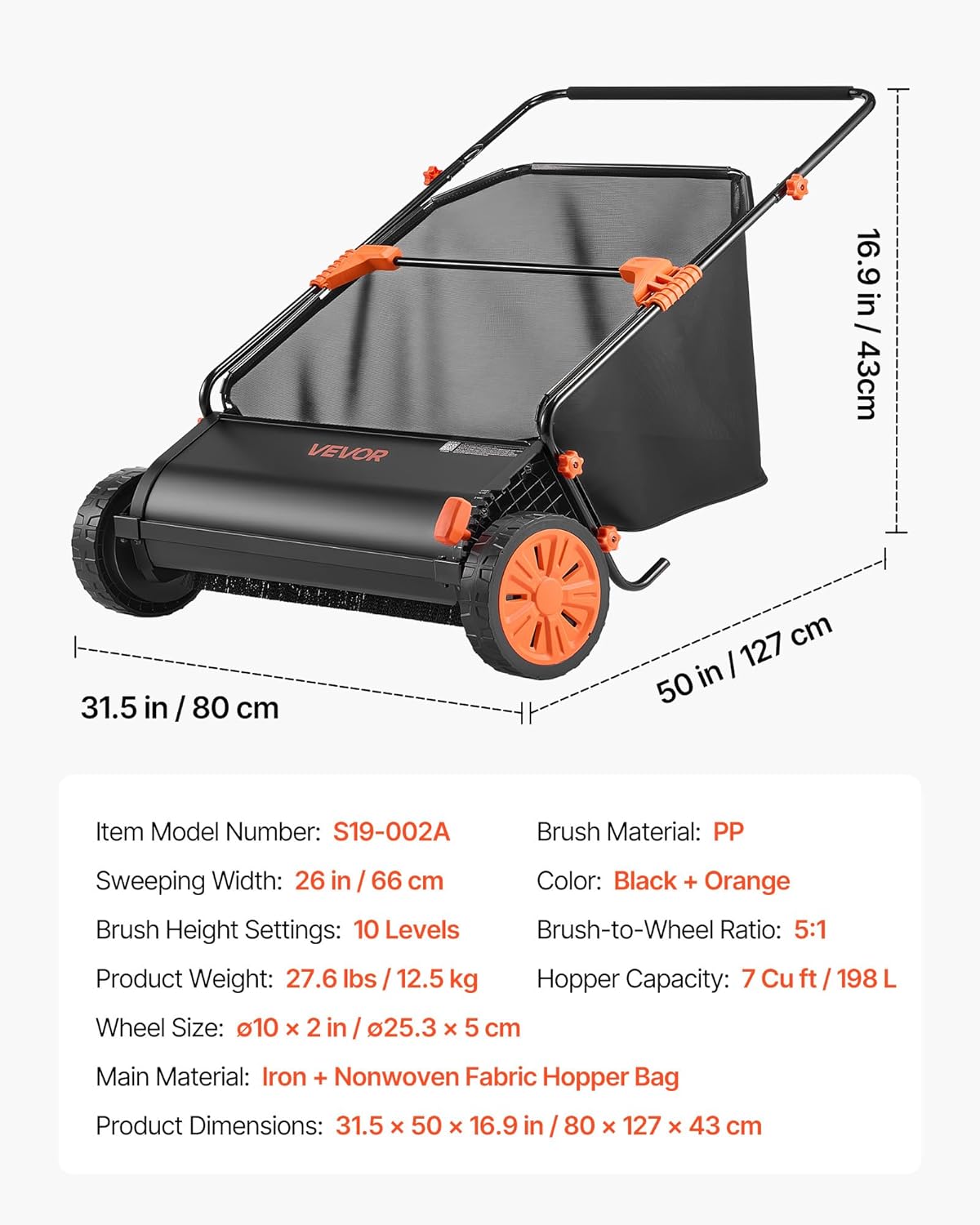 Push Lawn Sweeper 21" Leaf & Grass Collector 3.5 cu. ft. Hopper Bag