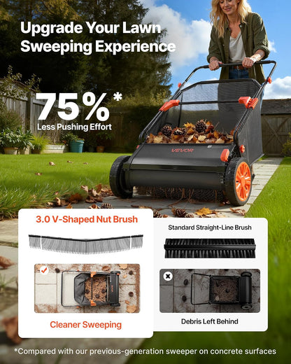 Push Lawn Sweeper 21" Leaf & Grass Collector 3.5 cu. ft. Hopper Bag