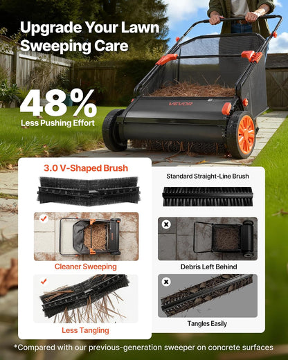 Push Lawn Sweeper 21" Leaf & Grass Collector 3.5 cu. ft. Hopper Bag