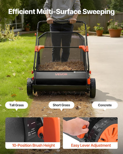 Push Lawn Sweeper 21" Leaf & Grass Collector 3.5 cu. ft. Hopper Bag