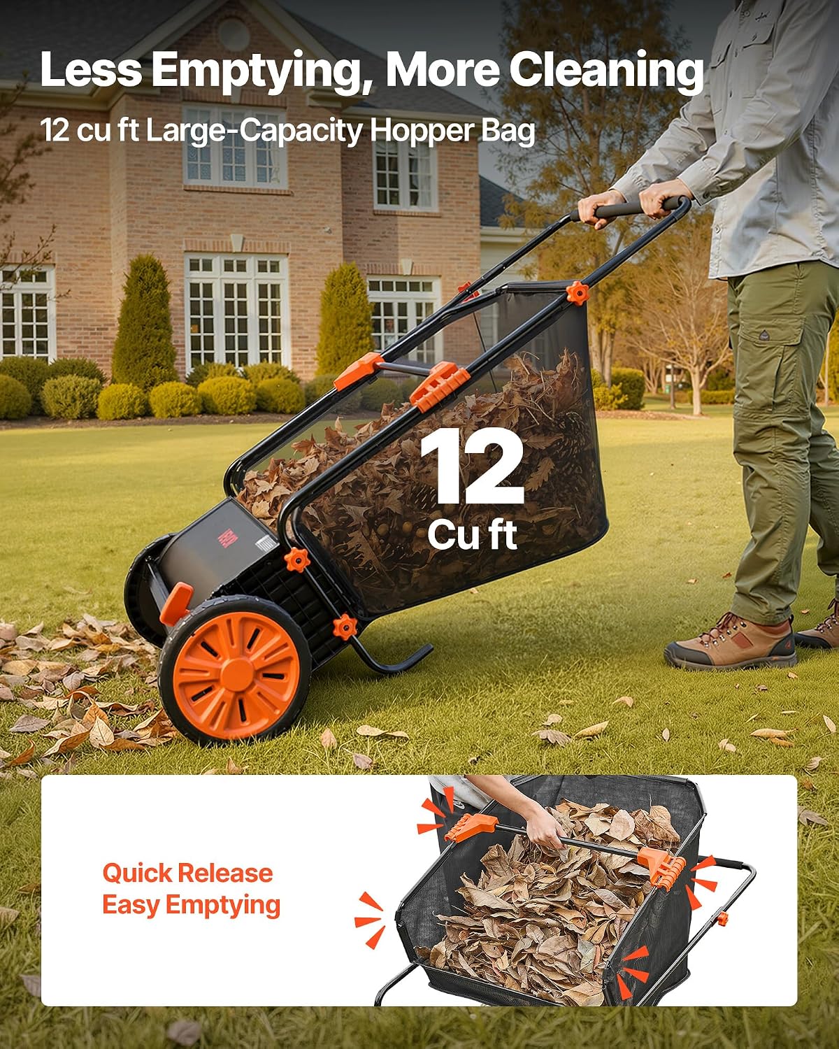 Push Lawn Sweeper 21" Leaf & Grass Collector 3.5 cu. ft. Hopper Bag