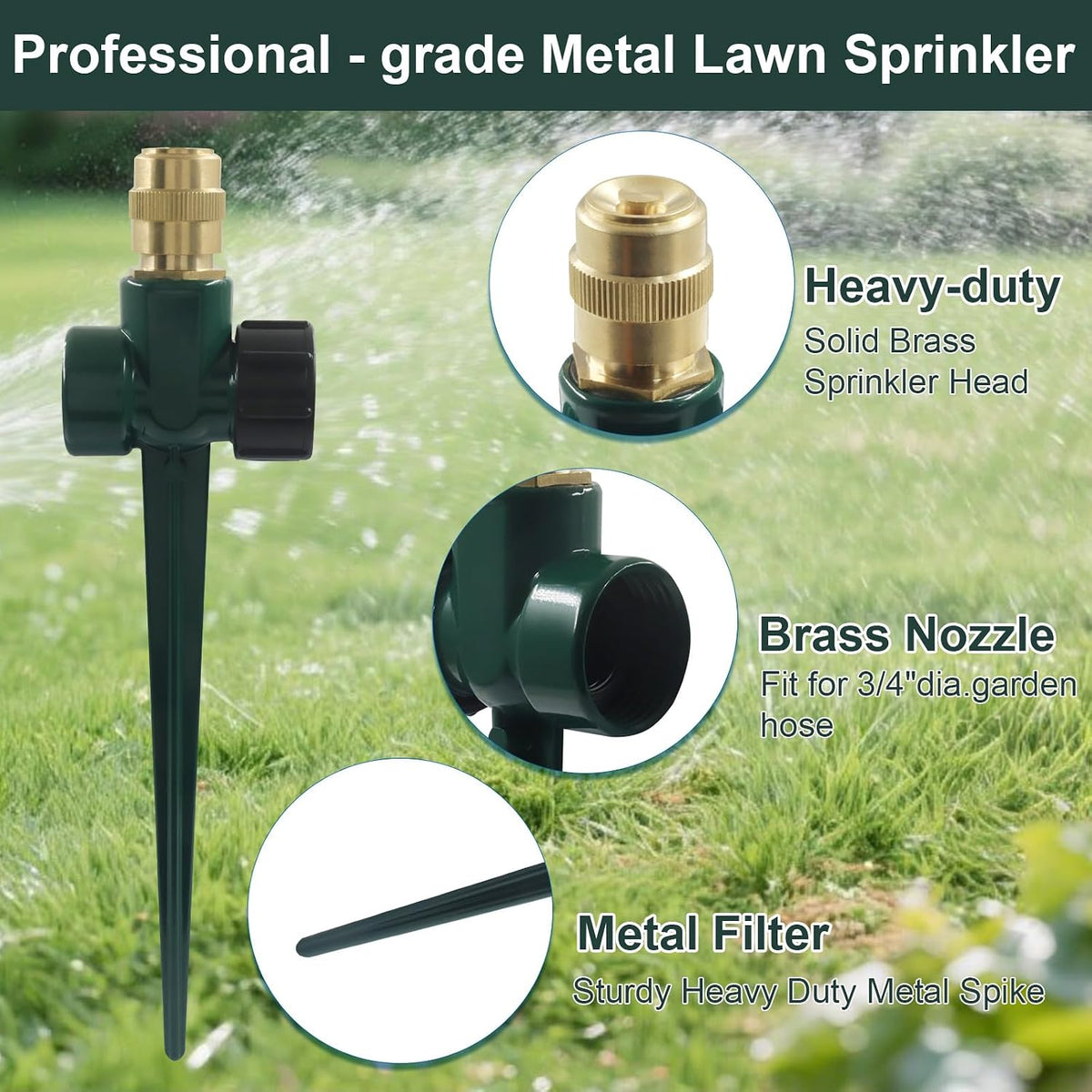 4 Pcs Metal Lawn Sprinklers, 360° Coverage Water, Black