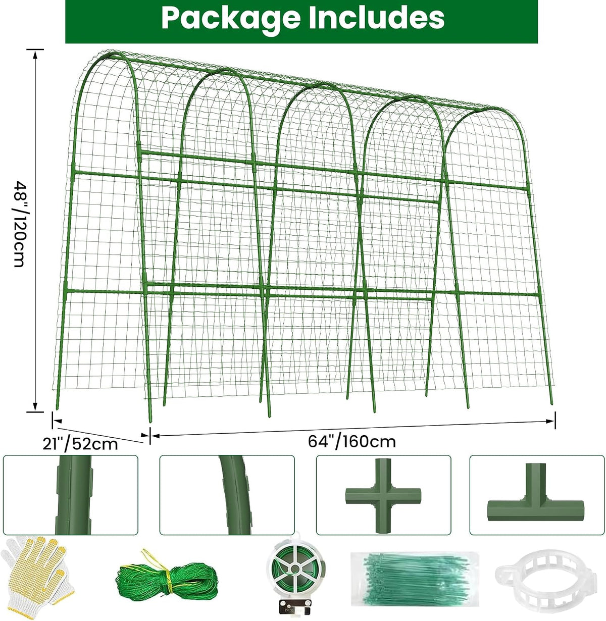 Cucumber Trellis for Raised Bed 48" L x 48" H U-Shape Garden Trellis for Climbing Plants Outdoor, Metal Arch Trellis for Vegetables, Plant Support for Tomato Pea Zucchini Grape Flowers