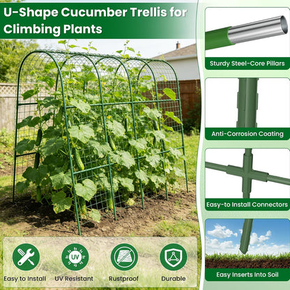 Cucumber Trellis for Raised Bed 48" L x 48" H U-Shape Garden Trellis for Climbing Plants Outdoor, Metal Arch Trellis for Vegetables, Plant Support for Tomato Pea Zucchini Grape Flowers