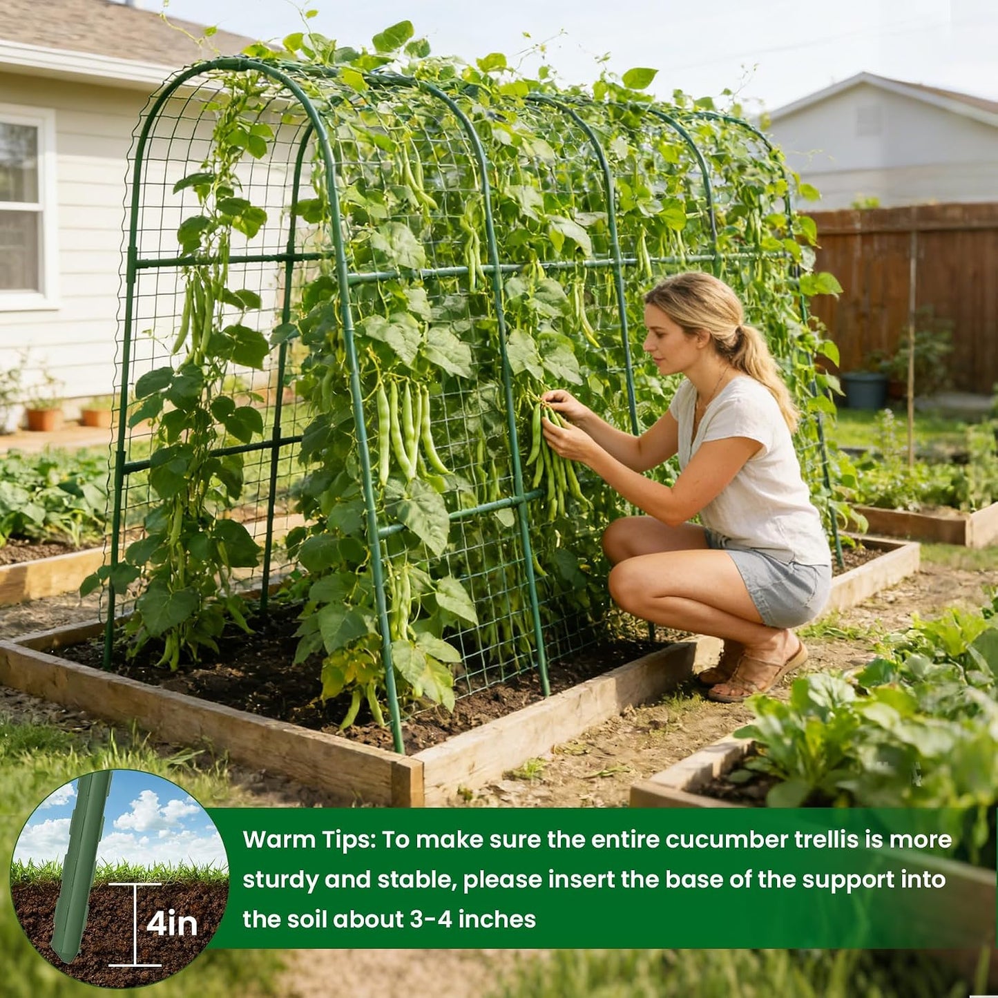 Cucumber Trellis for Raised Bed 48" L x 48" H U-Shape Garden Trellis for Climbing Plants Outdoor, Metal Arch Trellis for Vegetables, Plant Support for Tomato Pea Zucchini Grape Flowers