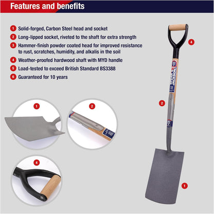 Neverbend Professional Digging Fork – Heavy-Duty Forged Carbon Steel Garden Fork for Tough Soil and Cultivation