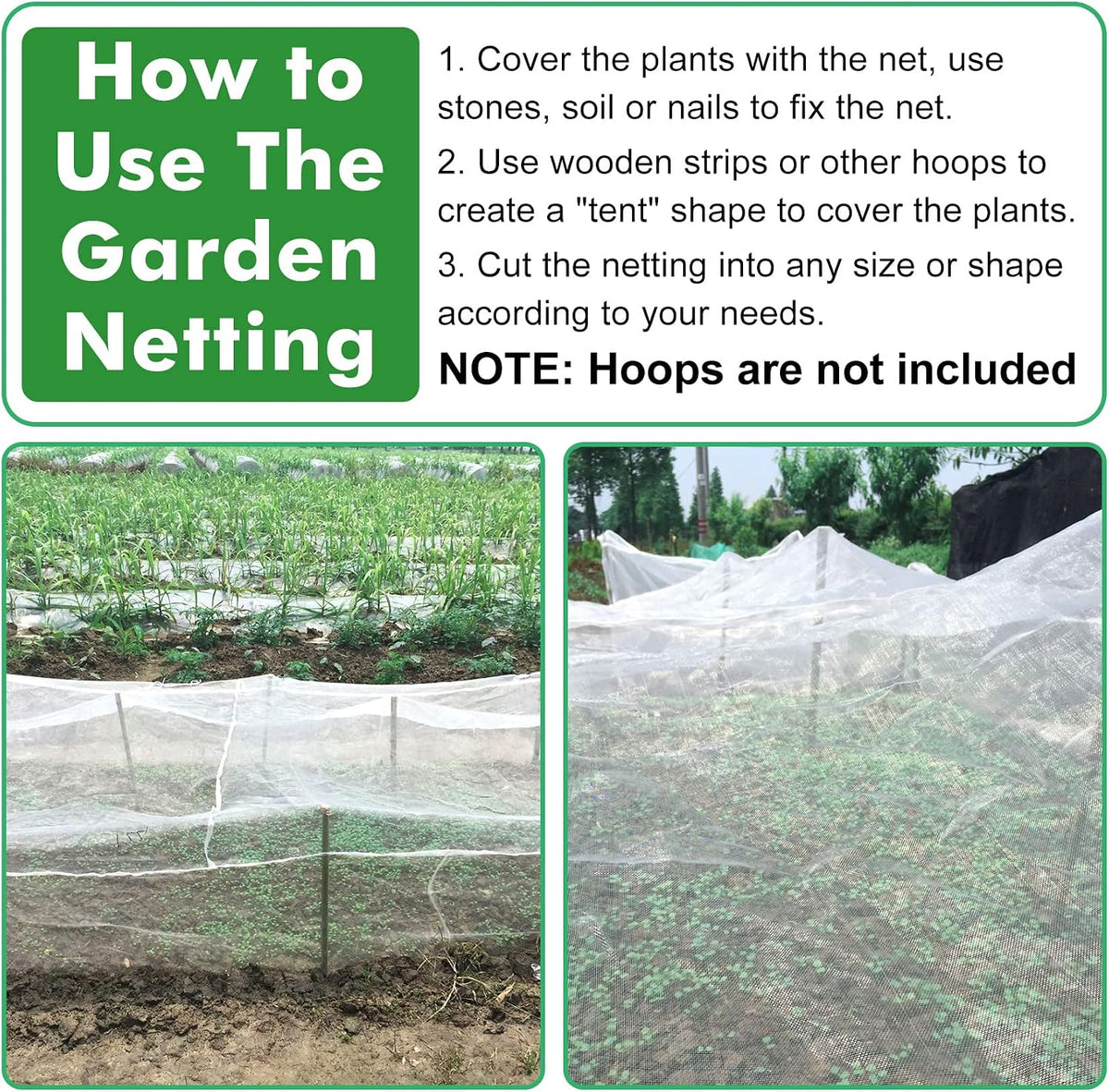 10'x12'Garden Netting, Bird Mosquito Netting Row Covers Bird Net