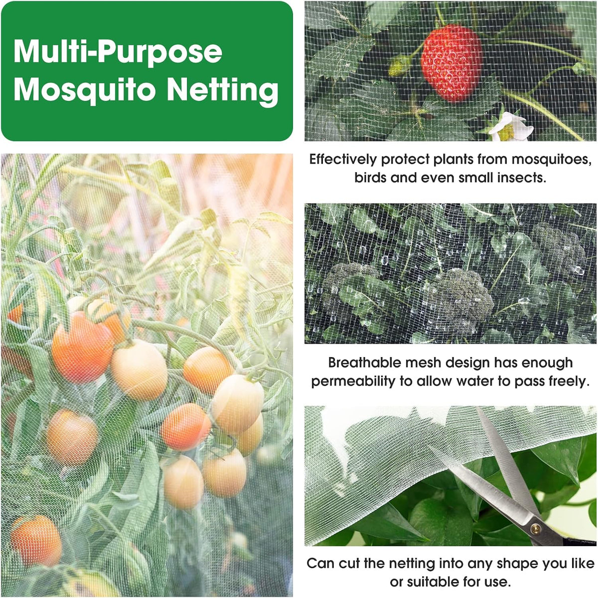 10'x12'Garden Netting, Bird Mosquito Netting Row Covers Bird Net