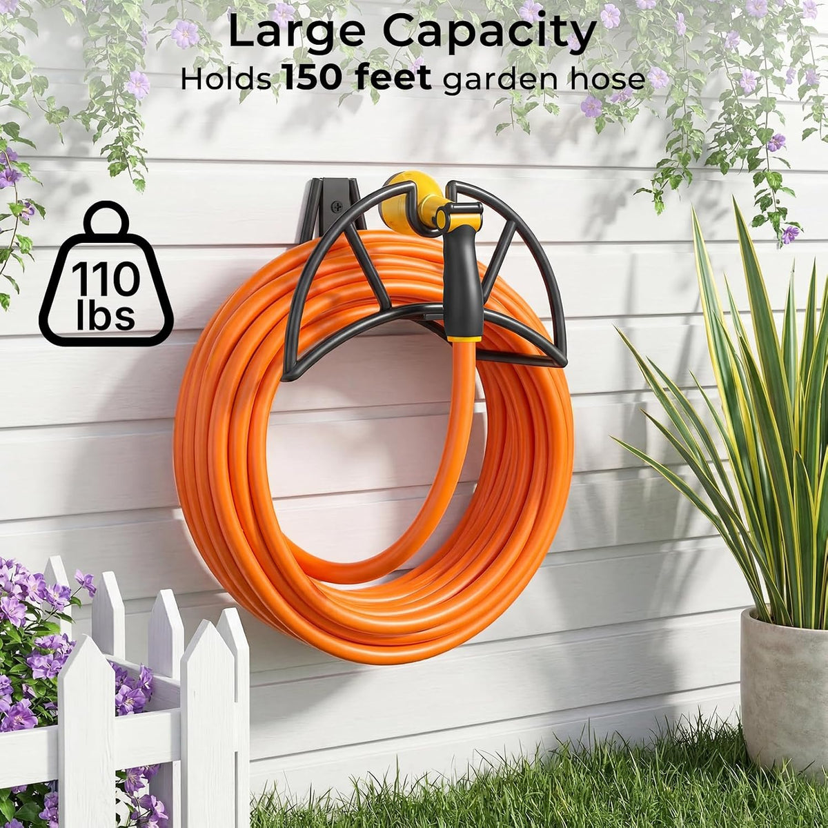 Garden Hose Holder Wall Mount, 150FT Capacity Water Hose Hanger