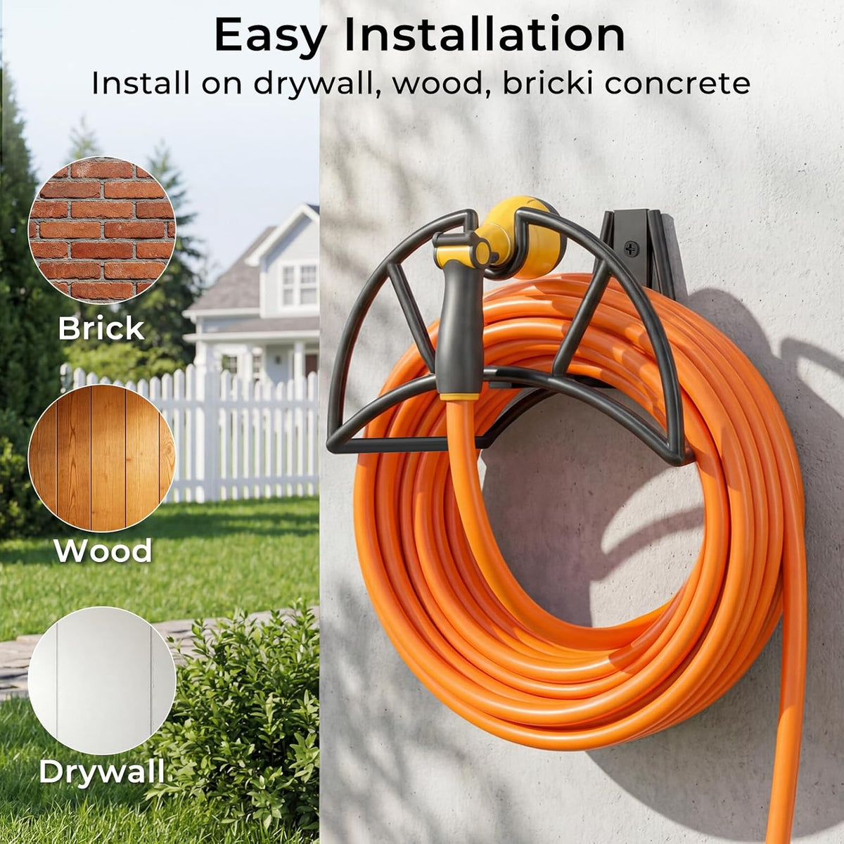 Garden Hose Holder Wall Mount, 150FT Capacity Water Hose Hanger