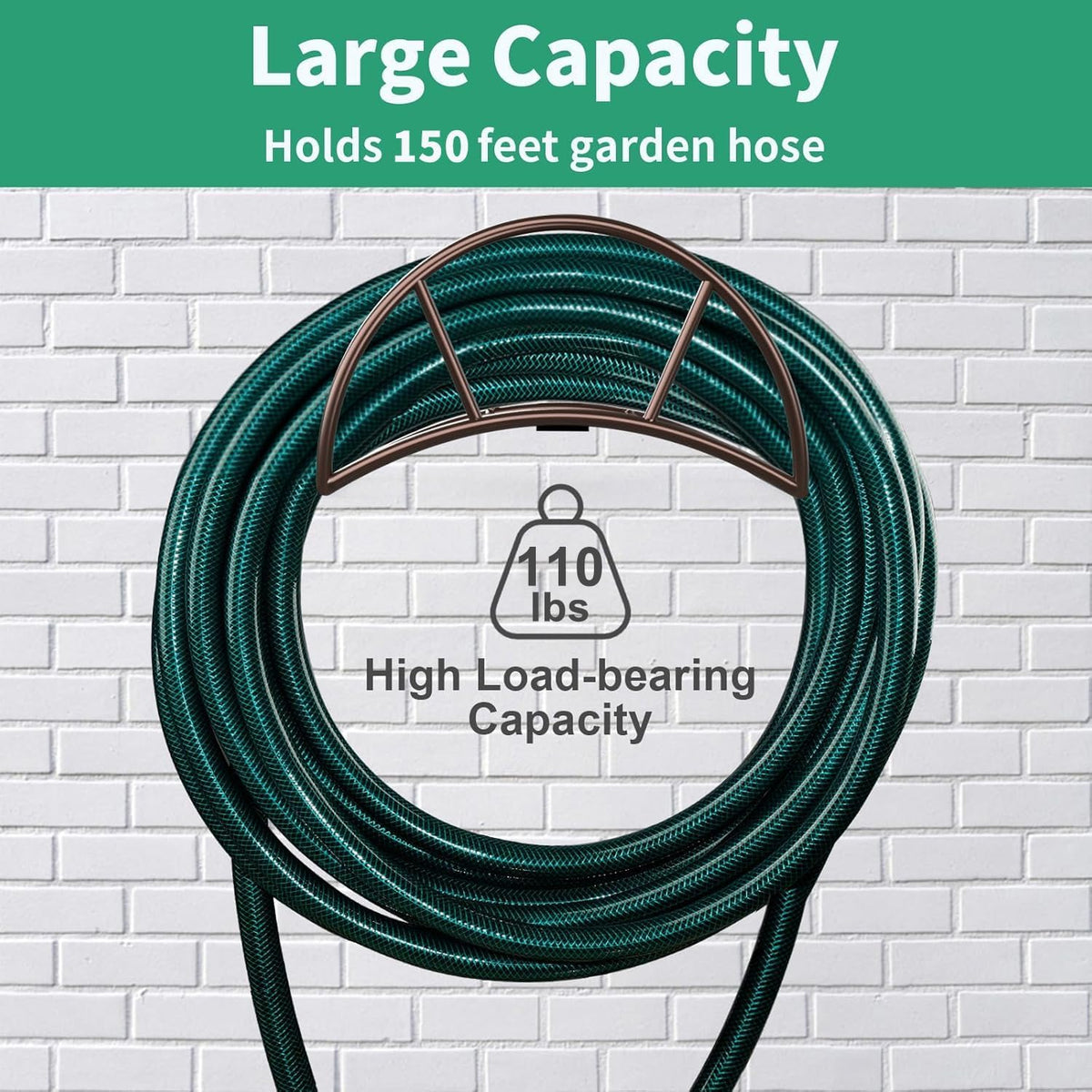 Garden Hose Holder Wall Mount, 150FT Capacity Water Hose Hanger