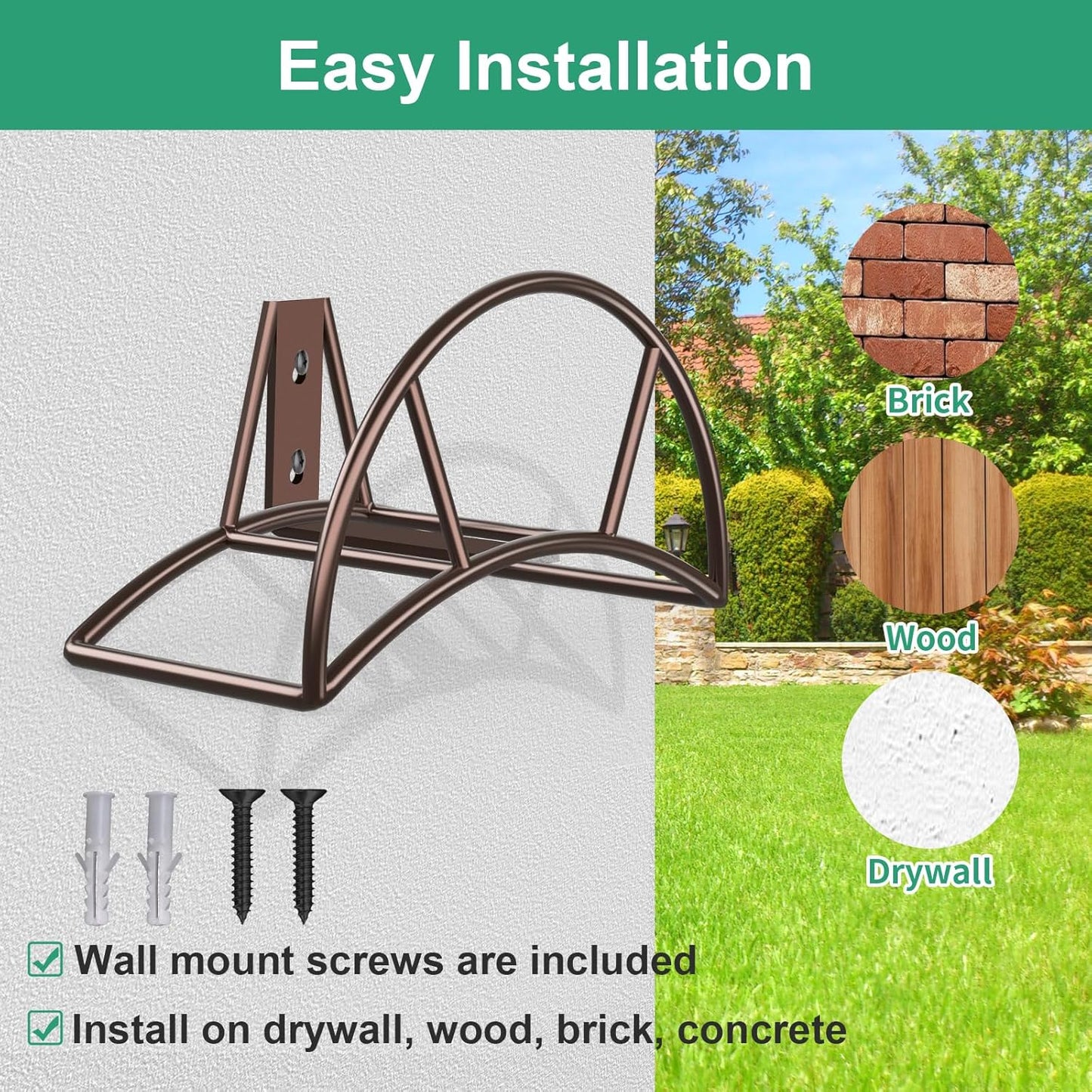 Garden Hose Holder Wall Mount, 150FT Capacity Water Hose Hanger
