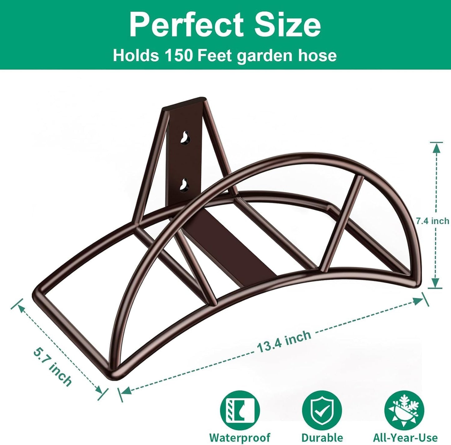Garden Hose Holder Wall Mount, 150FT Capacity Water Hose Hanger