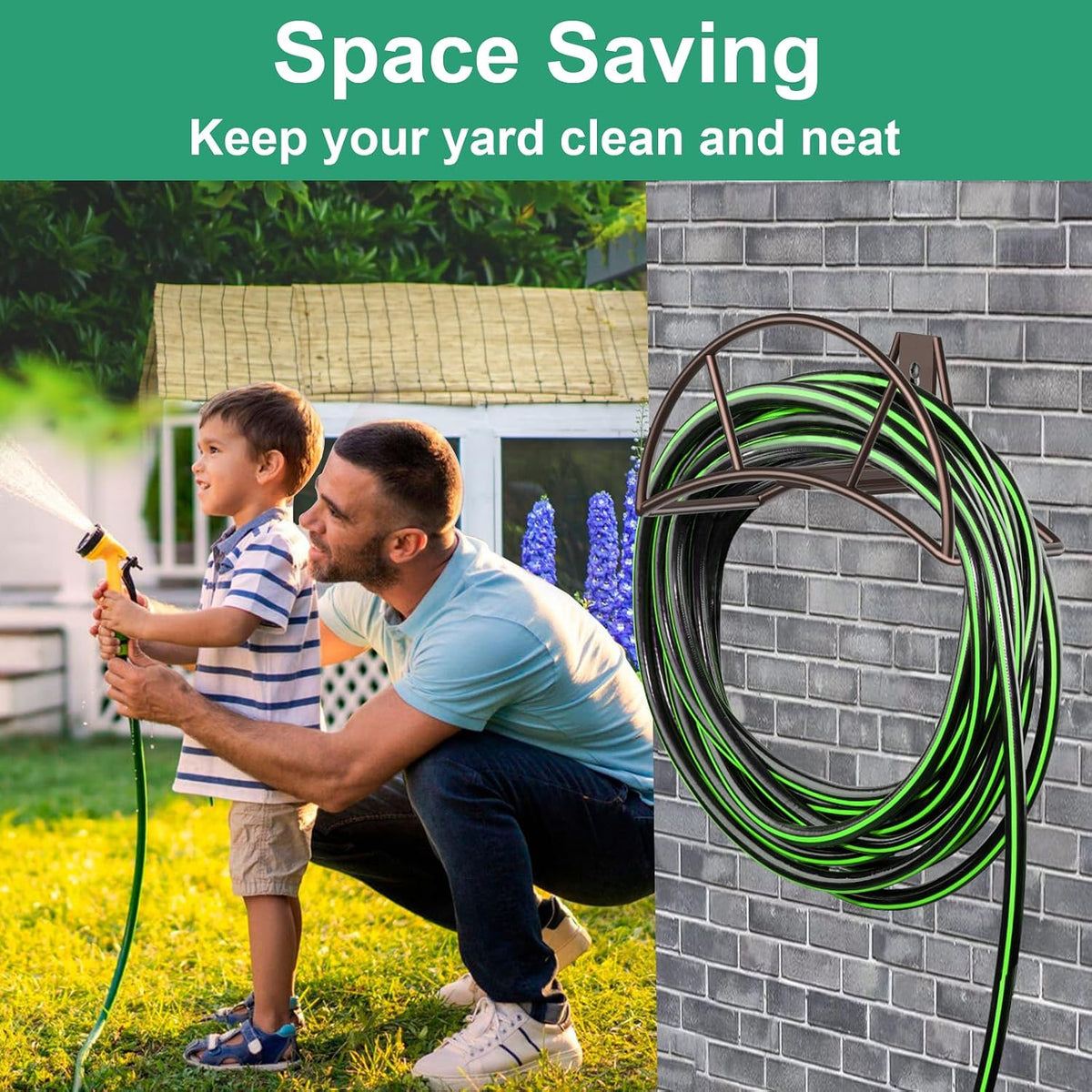 Garden Hose Holder Wall Mount, 150FT Capacity Water Hose Hanger