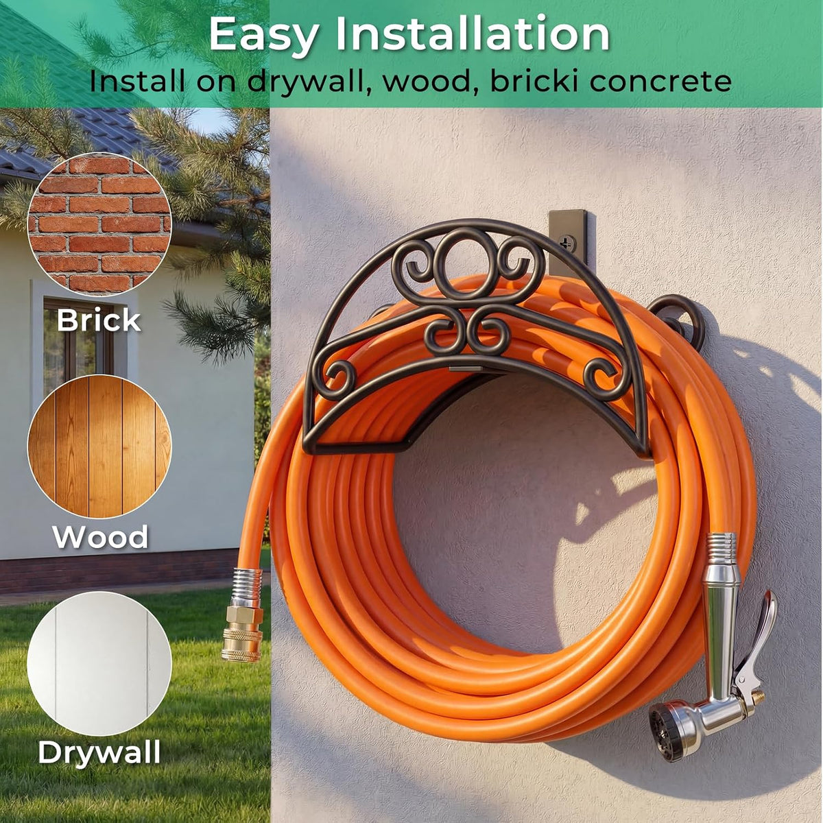 Garden Hose Holder Wall Mount, 150FT Capacity Water Hose Hanger