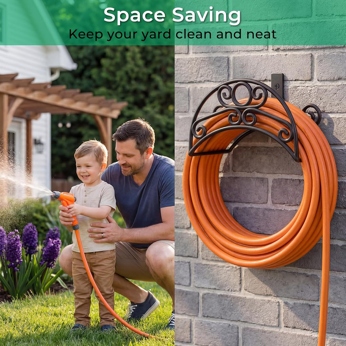 Garden Hose Holder Wall Mount, 150FT Capacity Water Hose Hanger