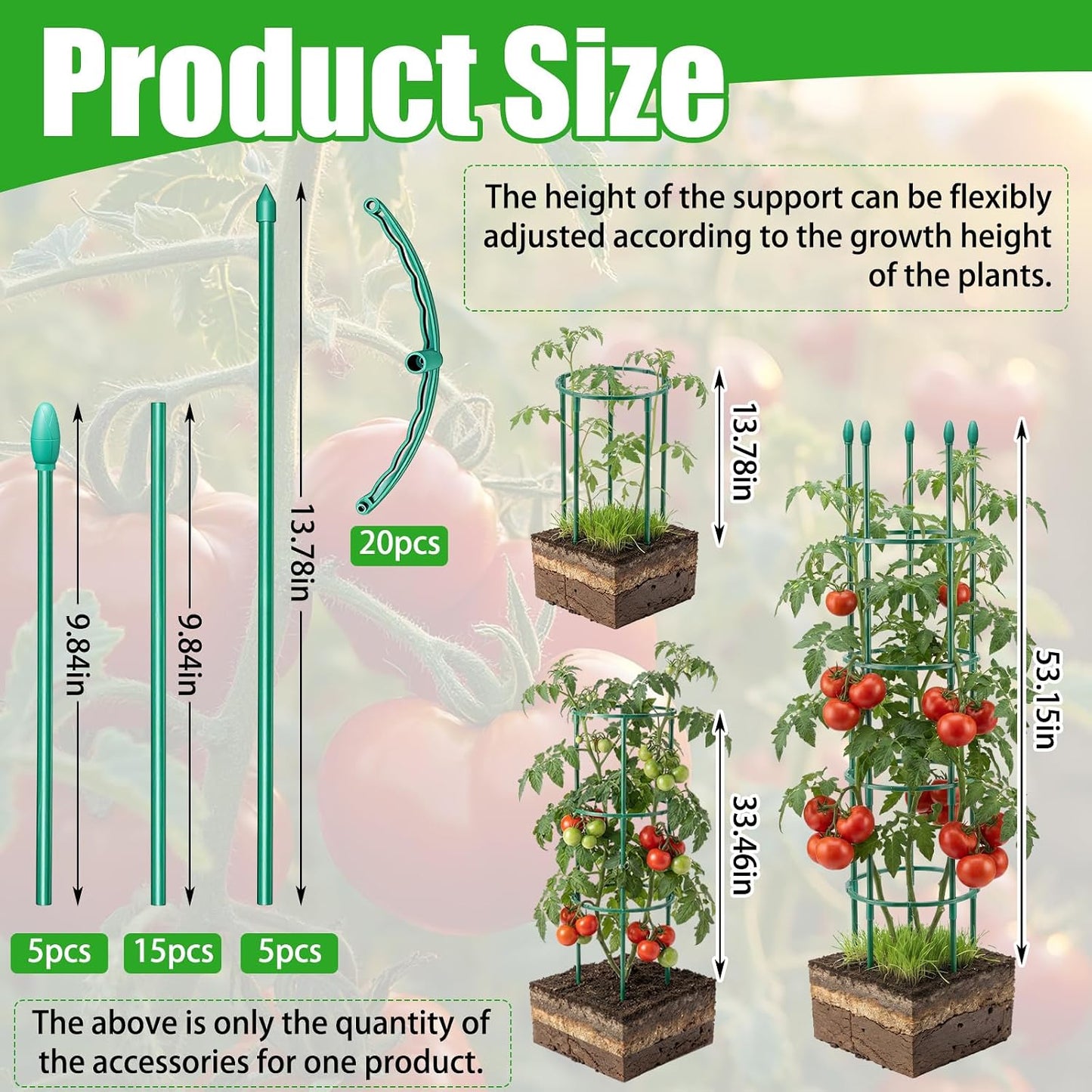 2 Pack Round Tomato Cages with 2 Pcs Garden Bird Netting Cover,57 in Adjustable 4-Tier Tomato Plants Trellis, Drawstring Plant Protection for Vertical Climbing Plants Vegetables Fruits