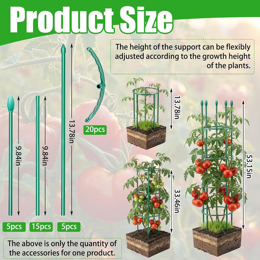 2 Pack Round Tomato Cages with 2 Pcs Garden Bird Netting Cover,57 in Adjustable 4-Tier Tomato Plants Trellis, Drawstring Plant Protection for Vertical Climbing Plants Vegetables Fruits