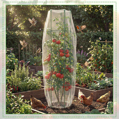 2 Pack Round Tomato Cages with 2 Pcs Garden Bird Netting Cover,57 in Adjustable 4-Tier Tomato Plants Trellis, Drawstring Plant Protection for Vertical Climbing Plants Vegetables Fruits