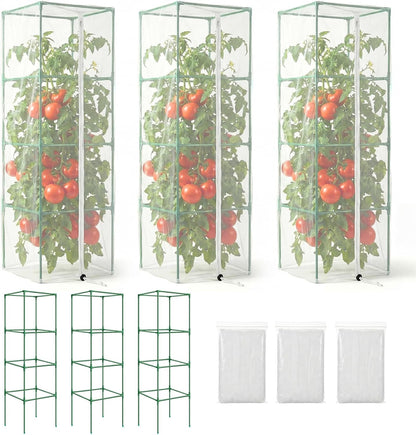2 Pack Round Tomato Cages with 2 Pcs Garden Bird Netting Cover,57 in Adjustable 4-Tier Tomato Plants Trellis, Drawstring Plant Protection for Vertical Climbing Plants Vegetables Fruits
