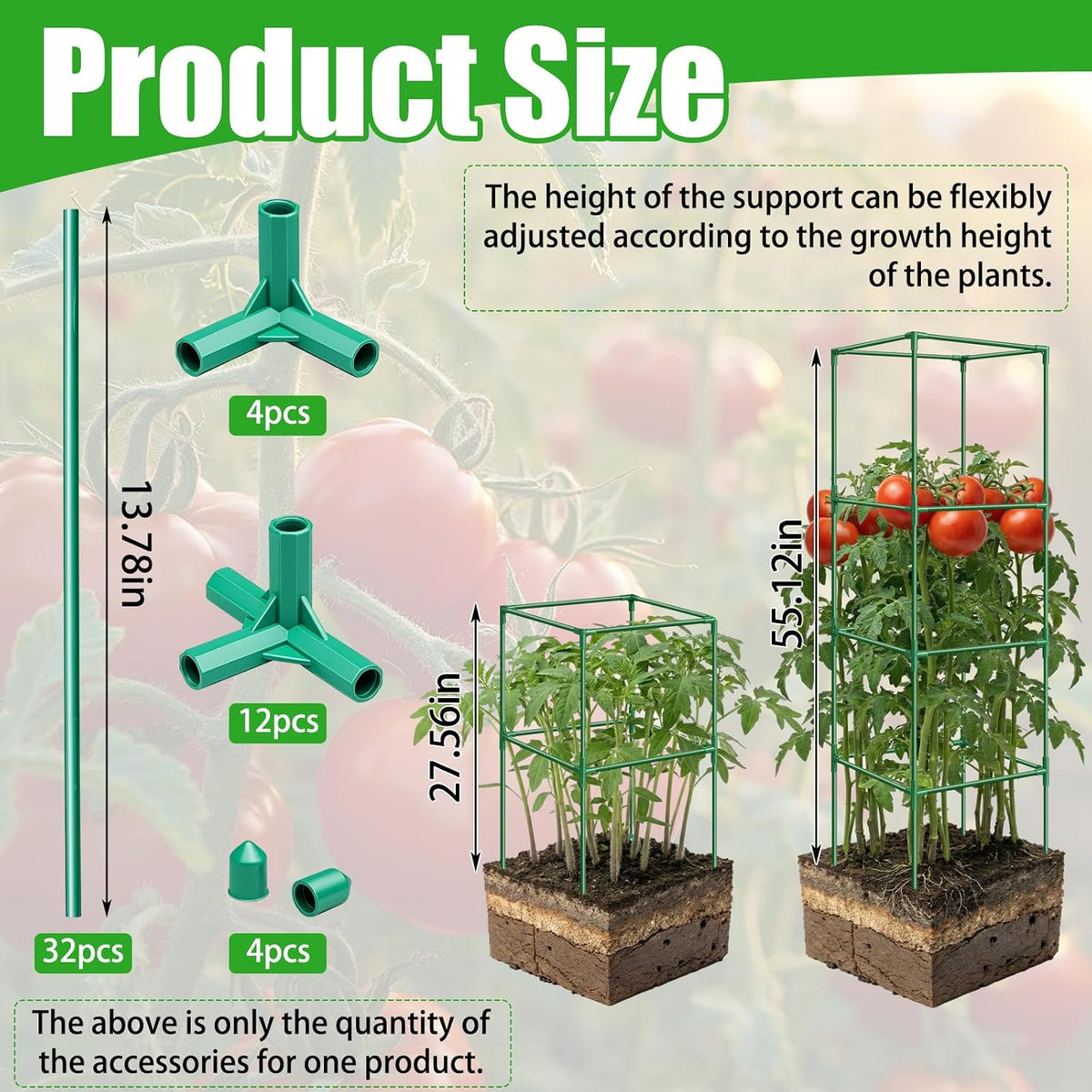 2 Pack Round Tomato Cages with 2 Pcs Garden Bird Netting Cover,57 in Adjustable 4-Tier Tomato Plants Trellis, Drawstring Plant Protection for Vertical Climbing Plants Vegetables Fruits