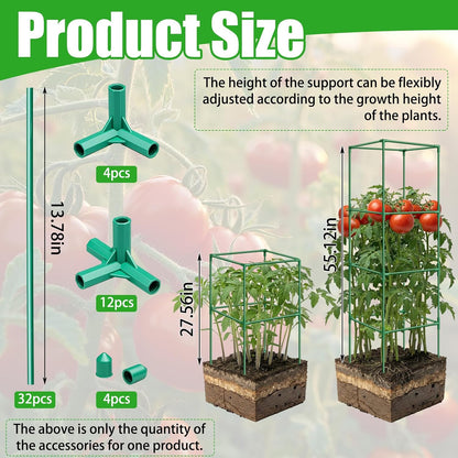 2 Pack Round Tomato Cages with 2 Pcs Garden Bird Netting Cover,57 in Adjustable 4-Tier Tomato Plants Trellis, Drawstring Plant Protection for Vertical Climbing Plants Vegetables Fruits