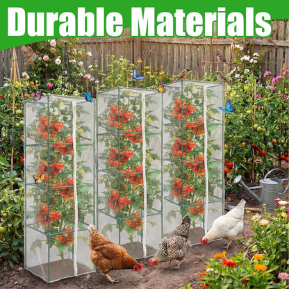 2 Pack Round Tomato Cages with 2 Pcs Garden Bird Netting Cover,57 in Adjustable 4-Tier Tomato Plants Trellis, Drawstring Plant Protection for Vertical Climbing Plants Vegetables Fruits