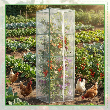 2 Pack Round Tomato Cages with 2 Pcs Garden Bird Netting Cover,57 in Adjustable 4-Tier Tomato Plants Trellis, Drawstring Plant Protection for Vertical Climbing Plants Vegetables Fruits