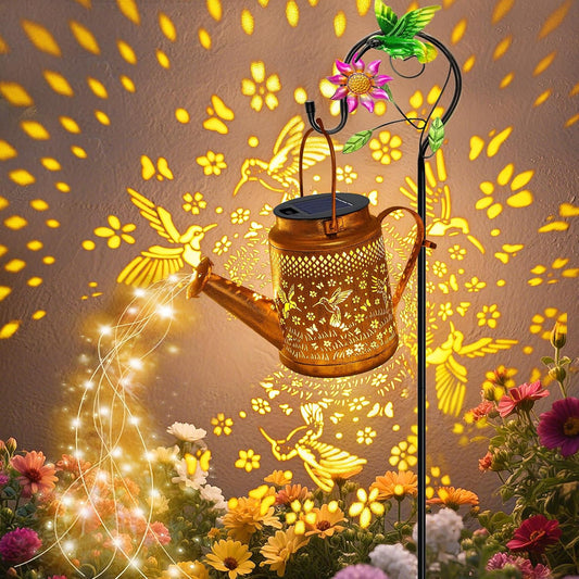 Solar Lights Outdoor Waterproof, Hummingbird Solar Watering Can with Lights