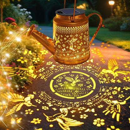 Solar Lights Outdoor Waterproof, Hummingbird Solar Watering Can with Lights