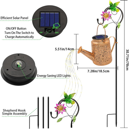 Solar Lights Outdoor Waterproof, Hummingbird Solar Watering Can with Lights