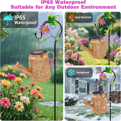 Solar Lights Outdoor Waterproof, Hummingbird Solar Watering Can with Lights