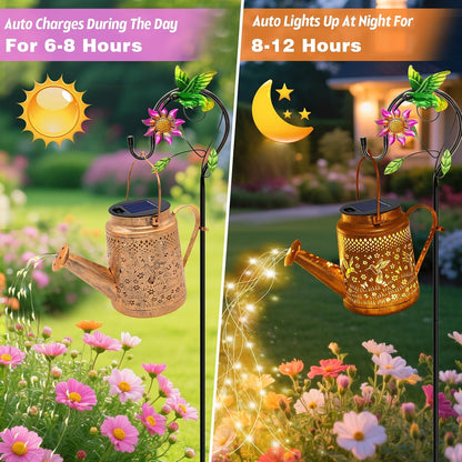 Solar Lights Outdoor Waterproof, Hummingbird Solar Watering Can with Lights