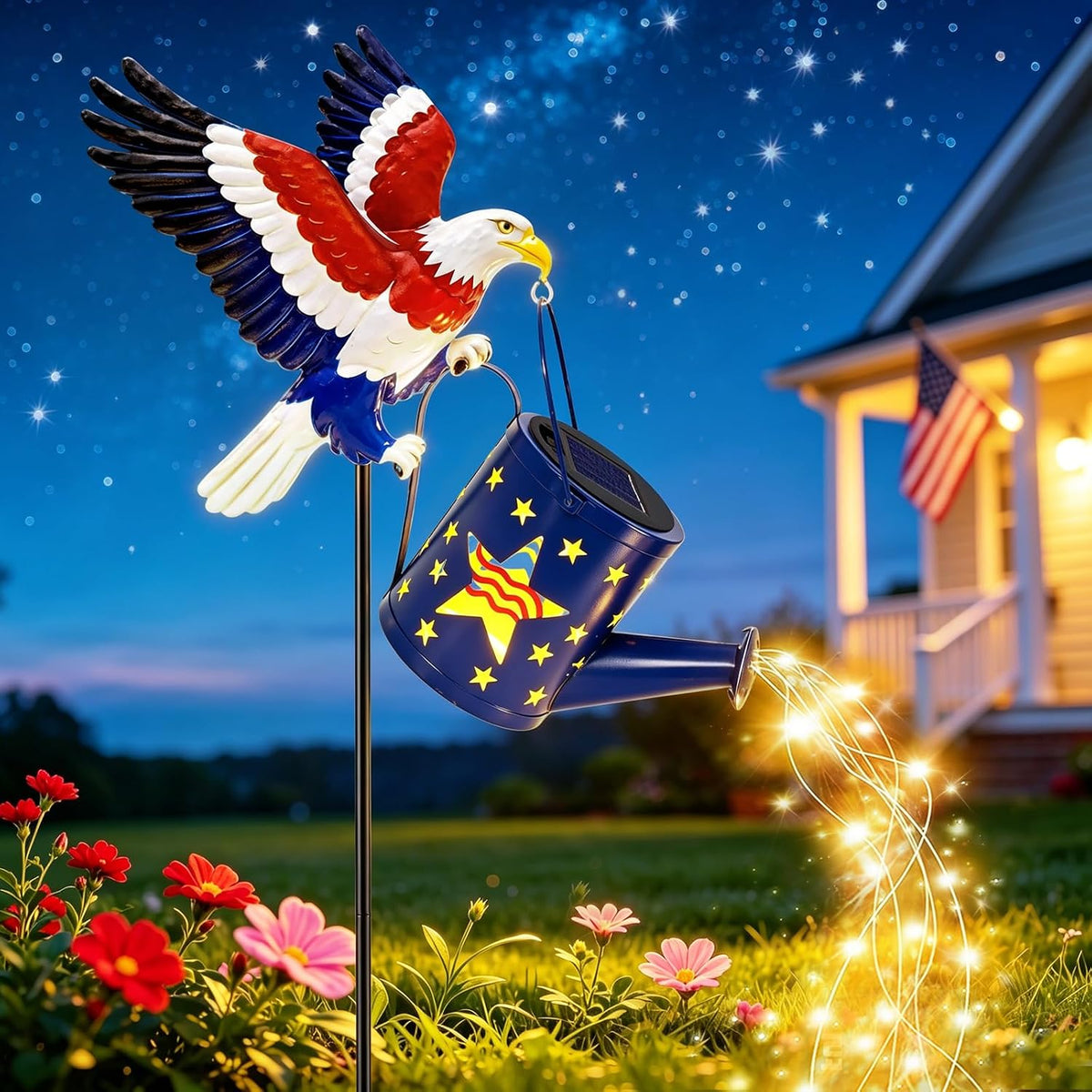 Solar Lights Outdoor Waterproof, Hummingbird Solar Watering Can with Lights