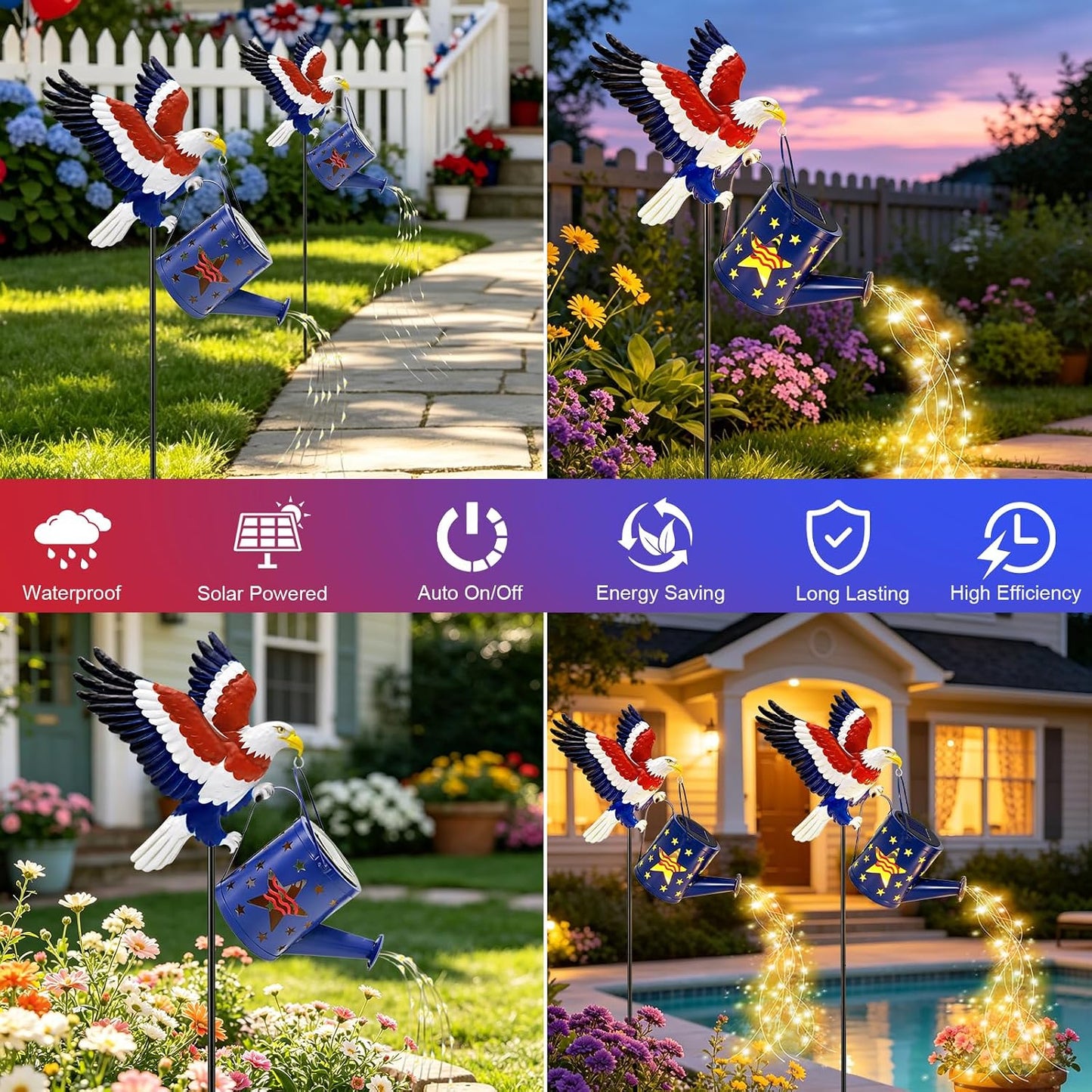 Solar Lights Outdoor Waterproof, Hummingbird Solar Watering Can with Lights