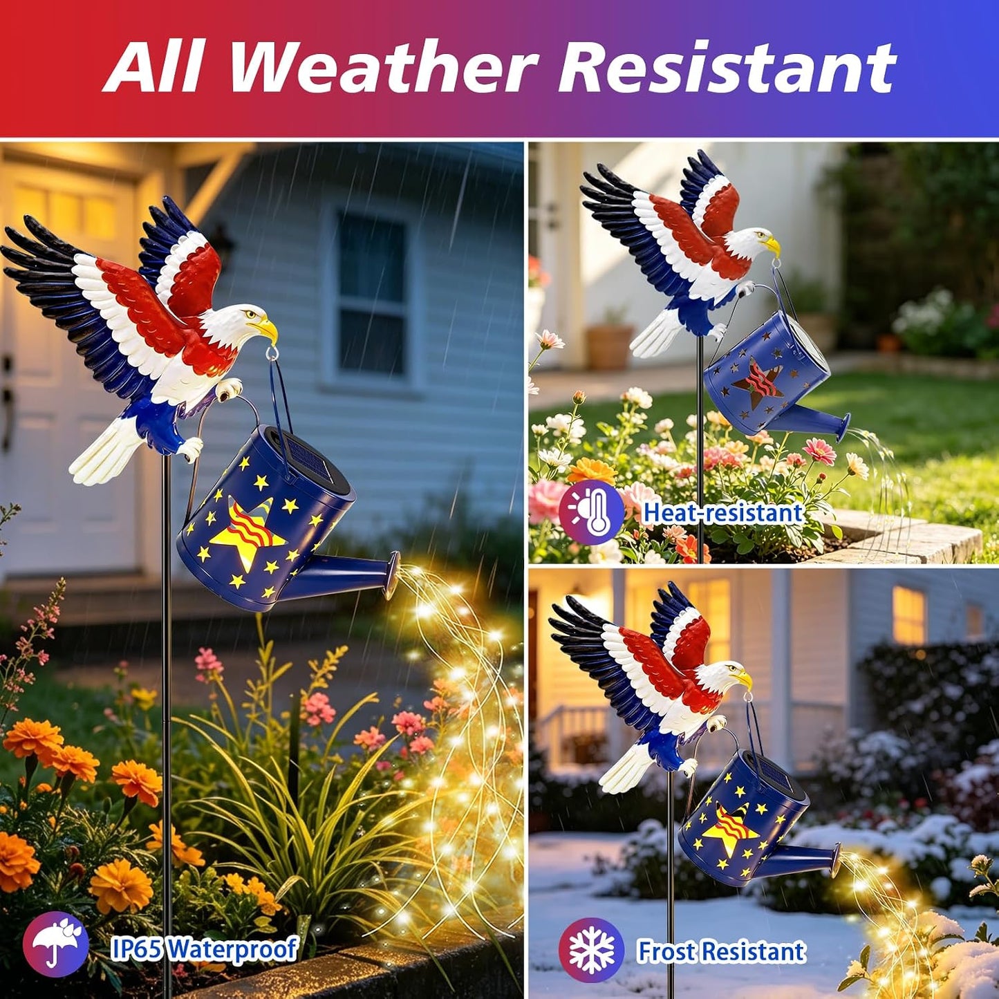 Solar Lights Outdoor Waterproof, Hummingbird Solar Watering Can with Lights