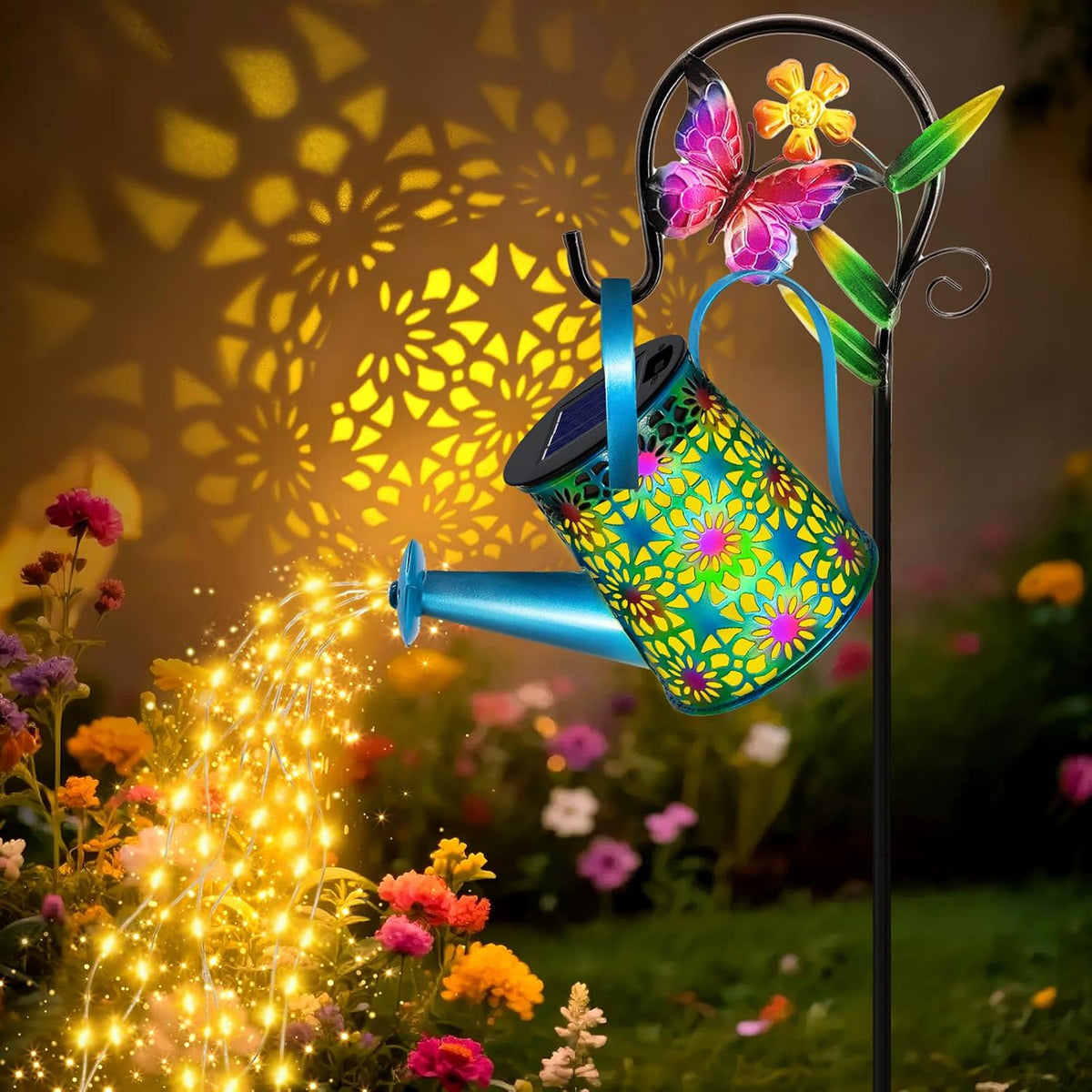 Solar Lights Outdoor Waterproof, Hummingbird Solar Watering Can with Lights