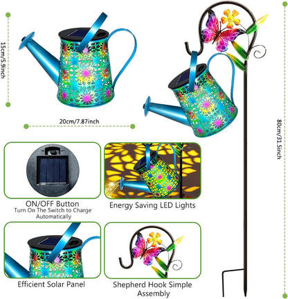 Solar Lights Outdoor Waterproof, Hummingbird Solar Watering Can with Lights