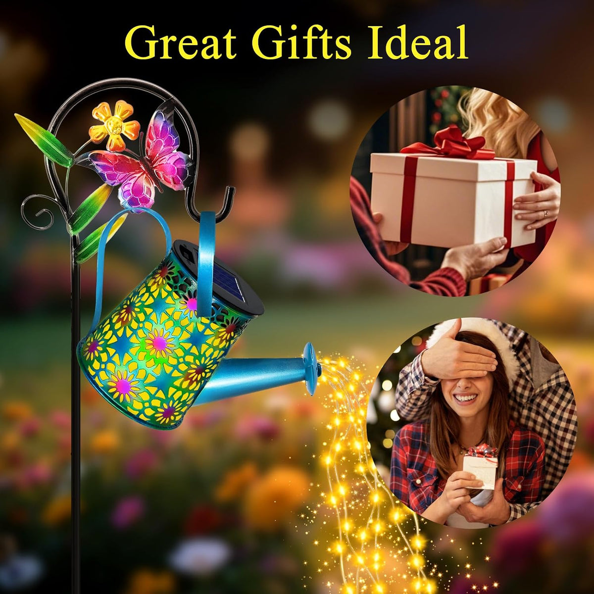 Solar Lights Outdoor Waterproof, Hummingbird Solar Watering Can with Lights