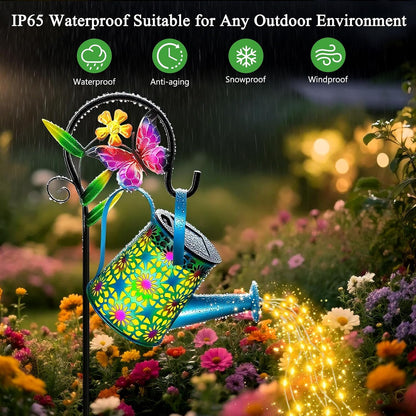 Solar Lights Outdoor Waterproof, Hummingbird Solar Watering Can with Lights