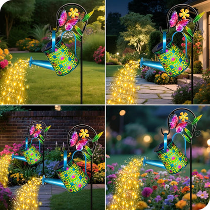 Solar Lights Outdoor Waterproof, Hummingbird Solar Watering Can with Lights