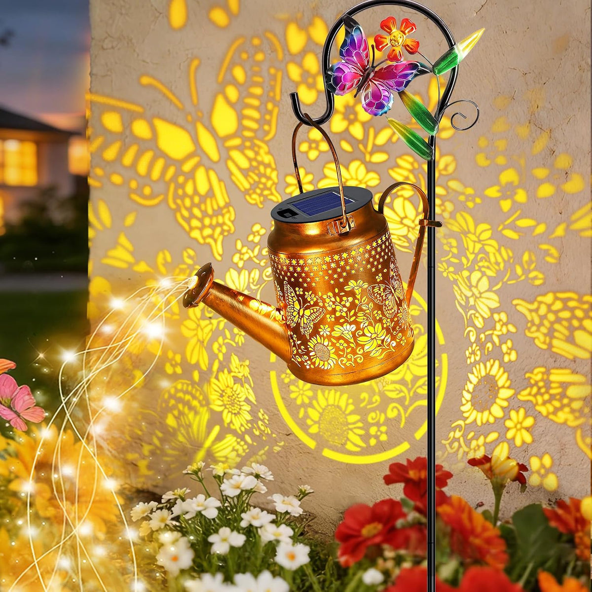 Solar Lights Outdoor Waterproof, Hummingbird Solar Watering Can with Lights