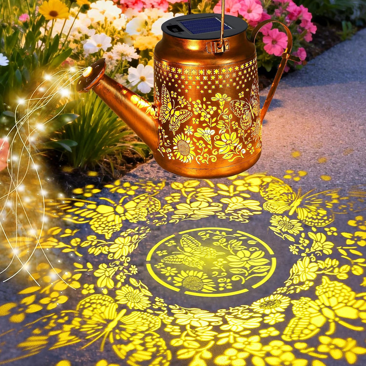 Solar Lights Outdoor Waterproof, Hummingbird Solar Watering Can with Lights