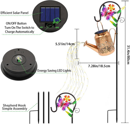 Solar Lights Outdoor Waterproof, Hummingbird Solar Watering Can with Lights
