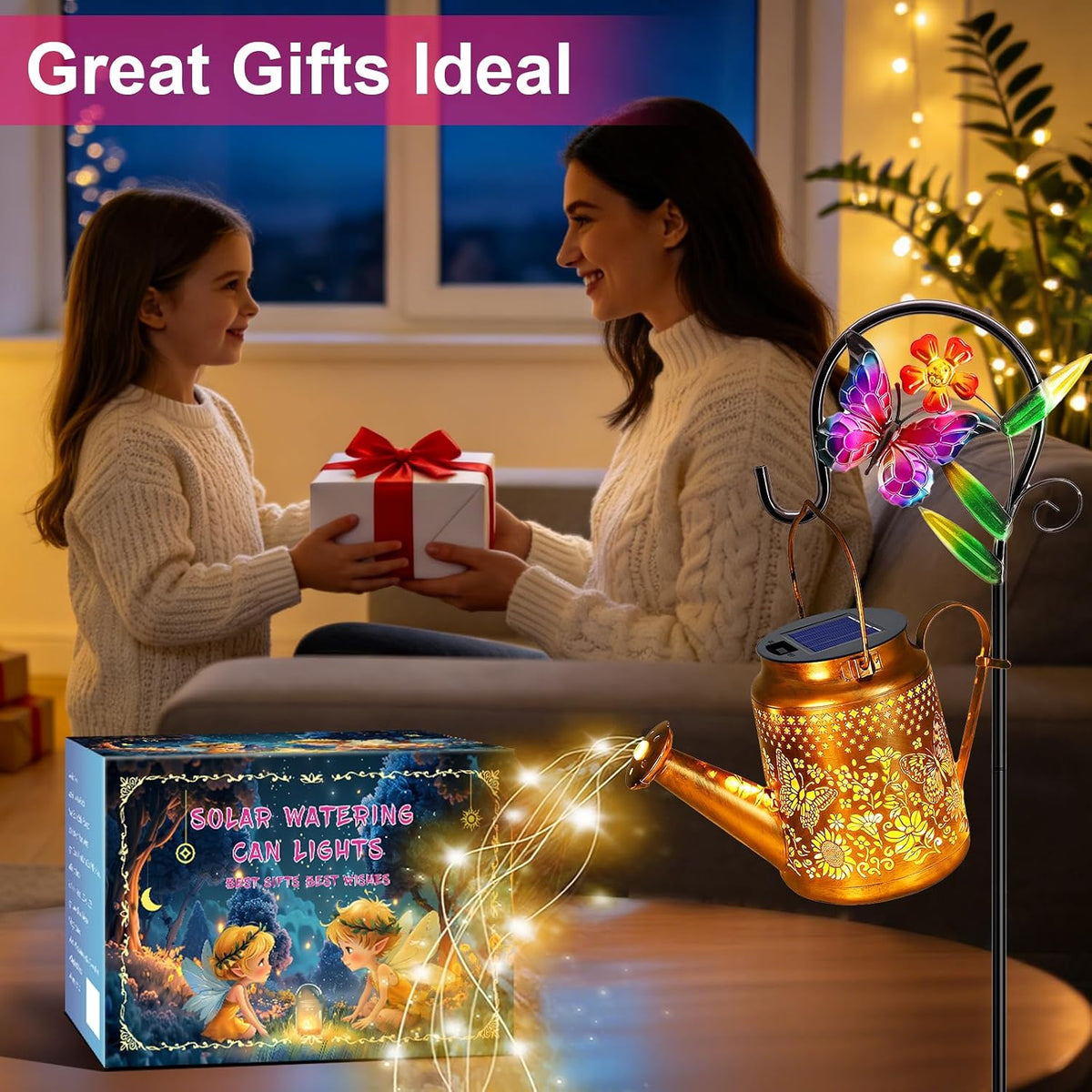 Solar Lights Outdoor Waterproof, Hummingbird Solar Watering Can with Lights