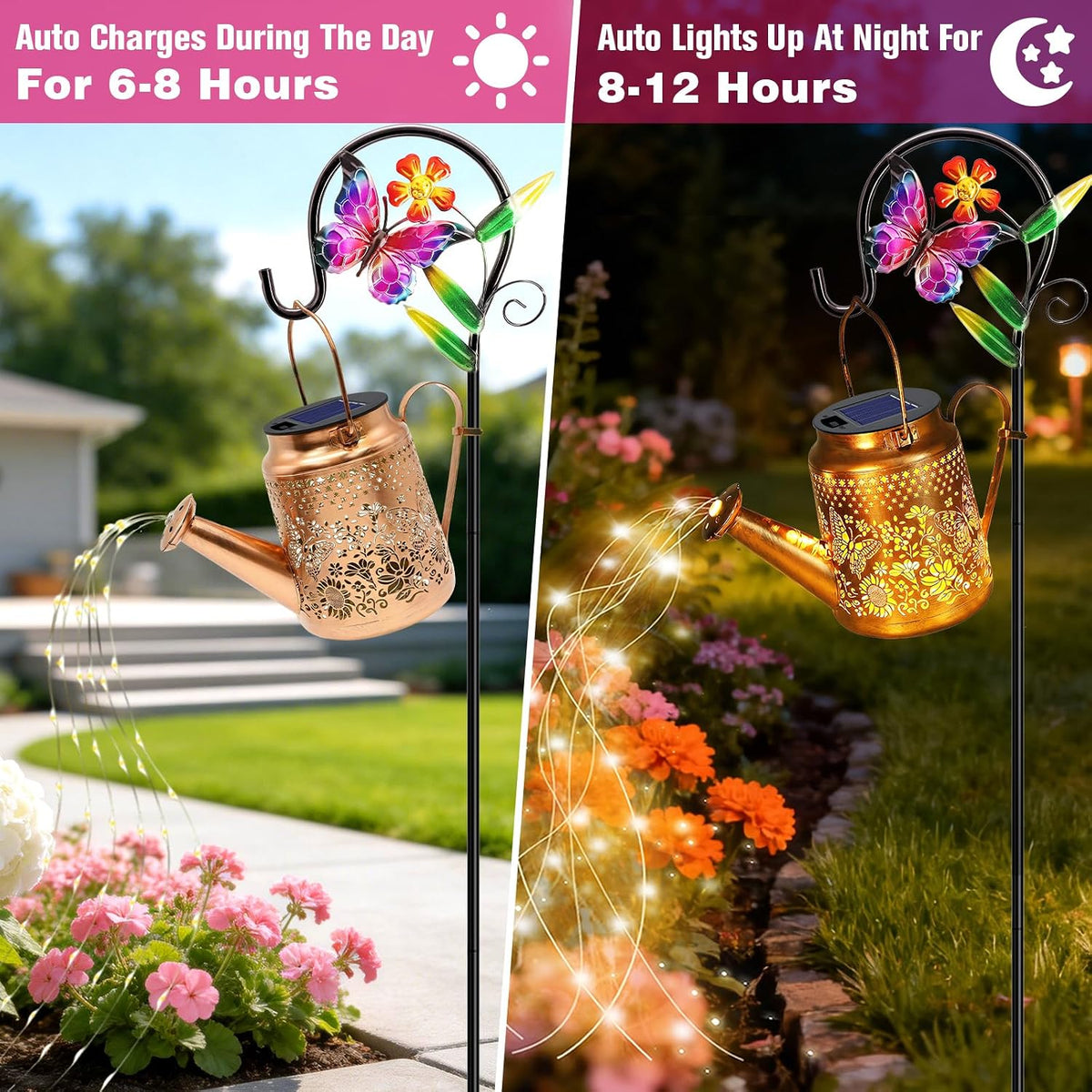 Solar Lights Outdoor Waterproof, Hummingbird Solar Watering Can with Lights