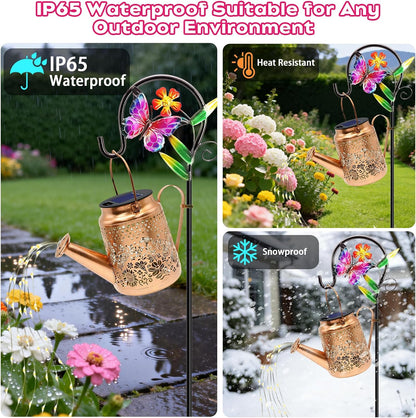 Solar Lights Outdoor Waterproof, Hummingbird Solar Watering Can with Lights