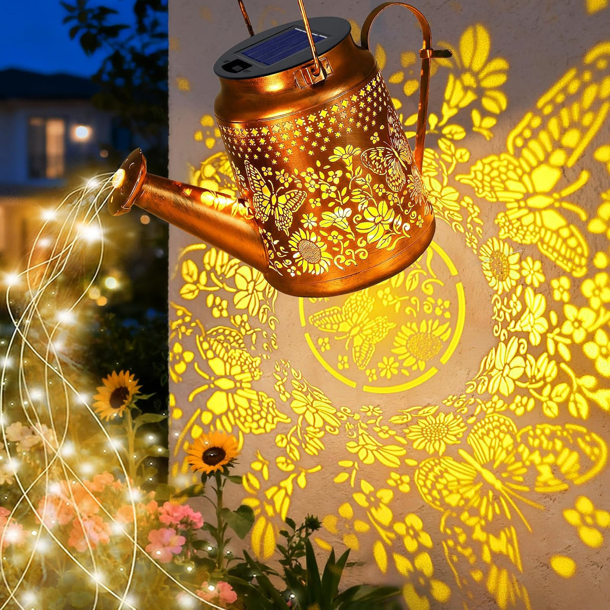 Solar Lights Outdoor Waterproof, Hummingbird Solar Watering Can with Lights
